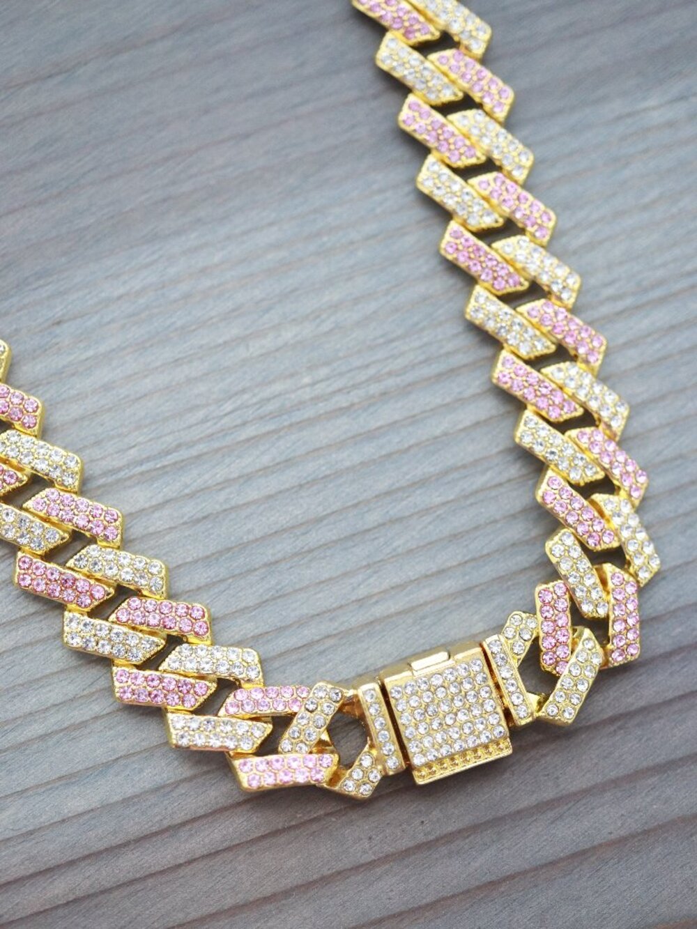 14mm 24inches Miami Cuban Ice Point Curb Diamond Chain 18K Gold Plated Necklace